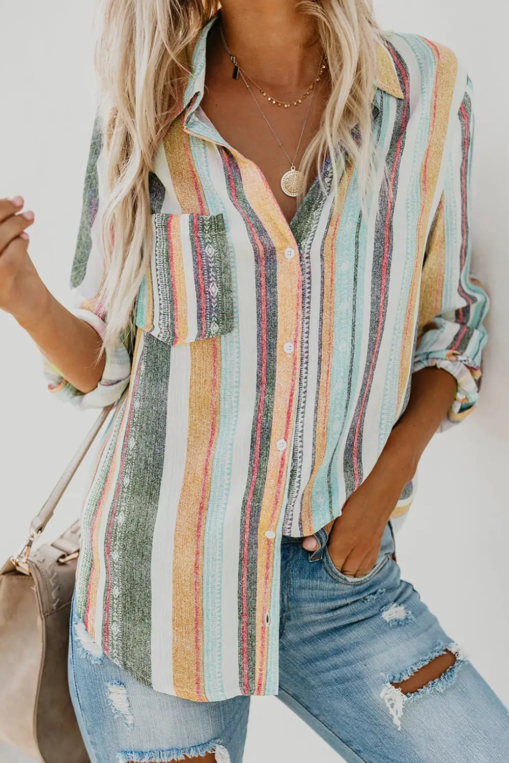 Enough Striped Button Down Top