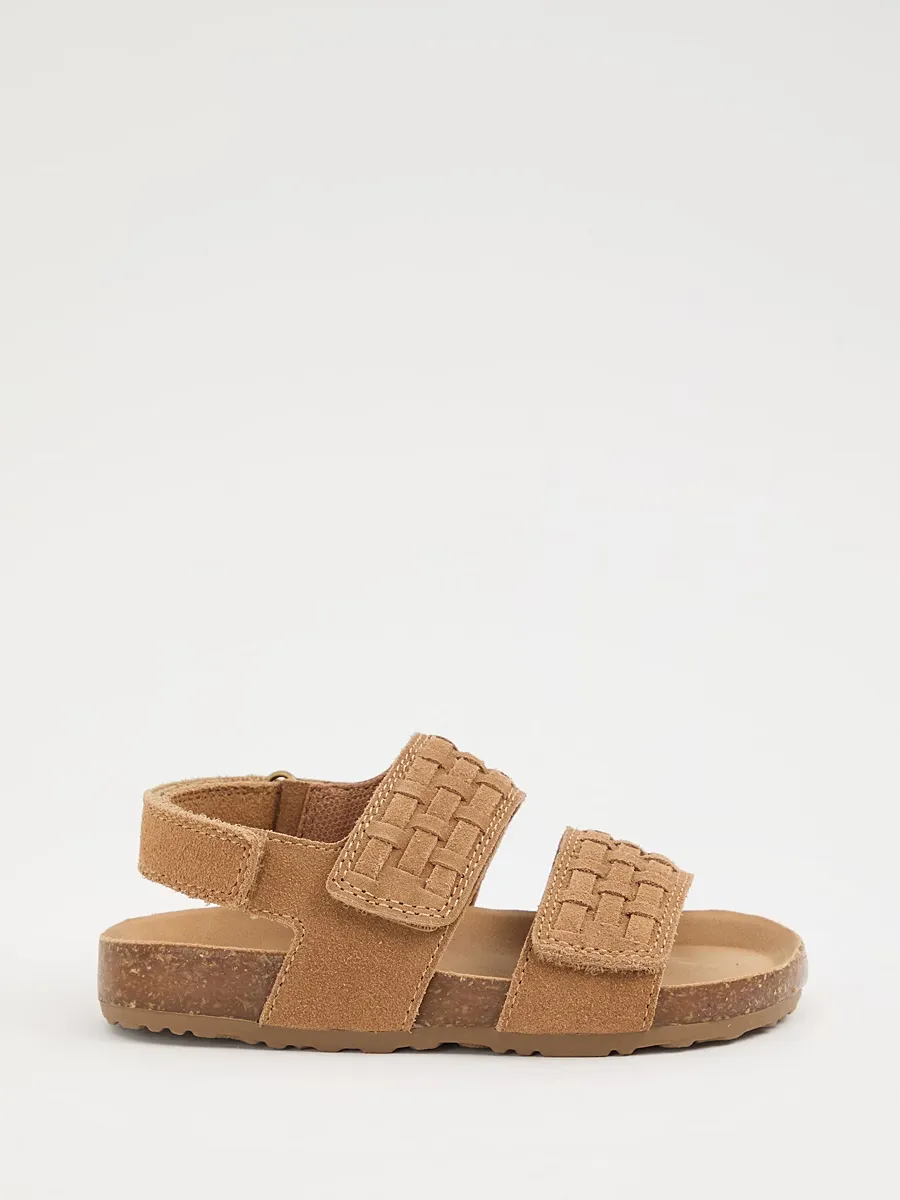 Tan Woven Plaited Double Strap Sandals