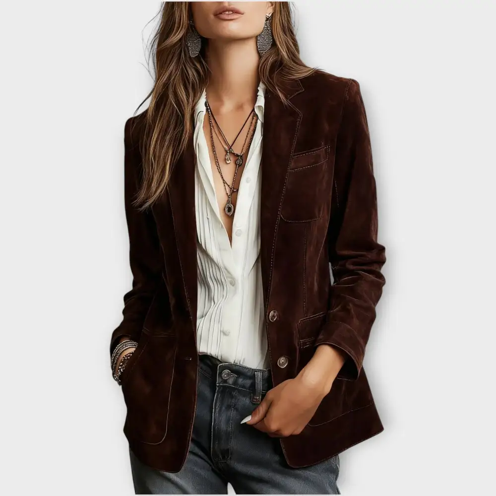 Suede Button Front Blazer