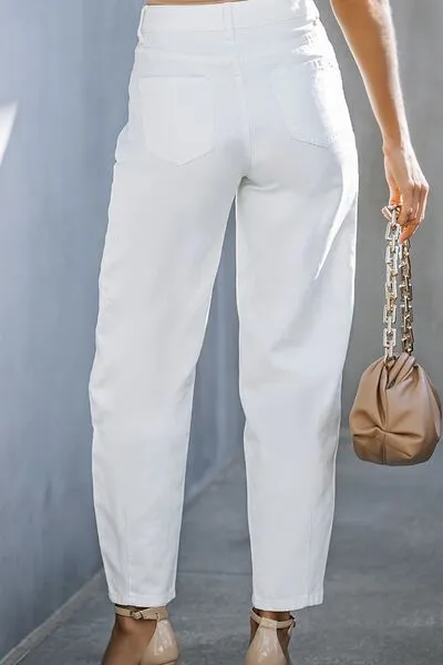Washed Stretch Straight Leg Jeans