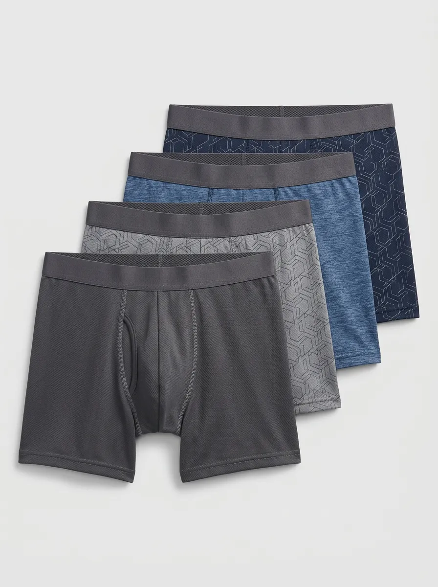 Men's Geometric Pattern Elastic Waistband 4-Pack Boxer Briefs