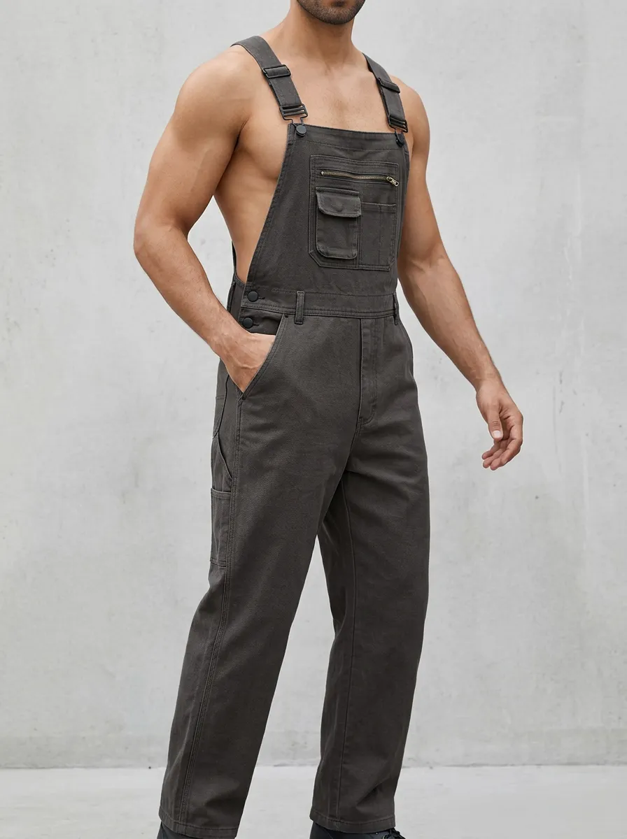 Men's Casual Streetwear Multi-Pocket Denim Overalls