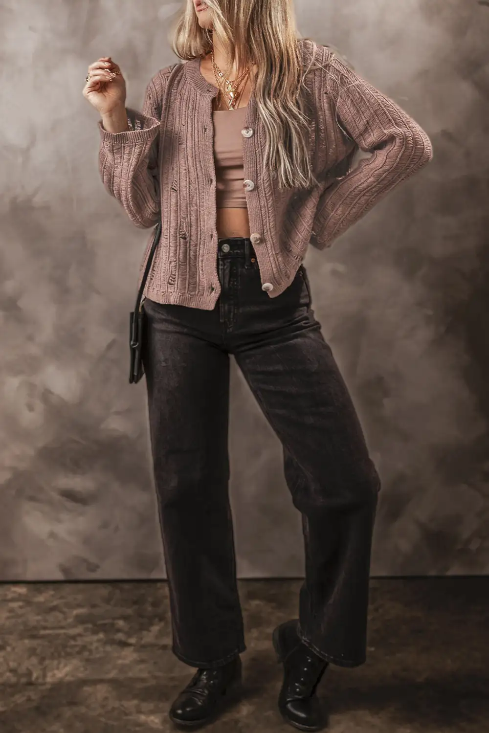 Textured Button Front Cardigan