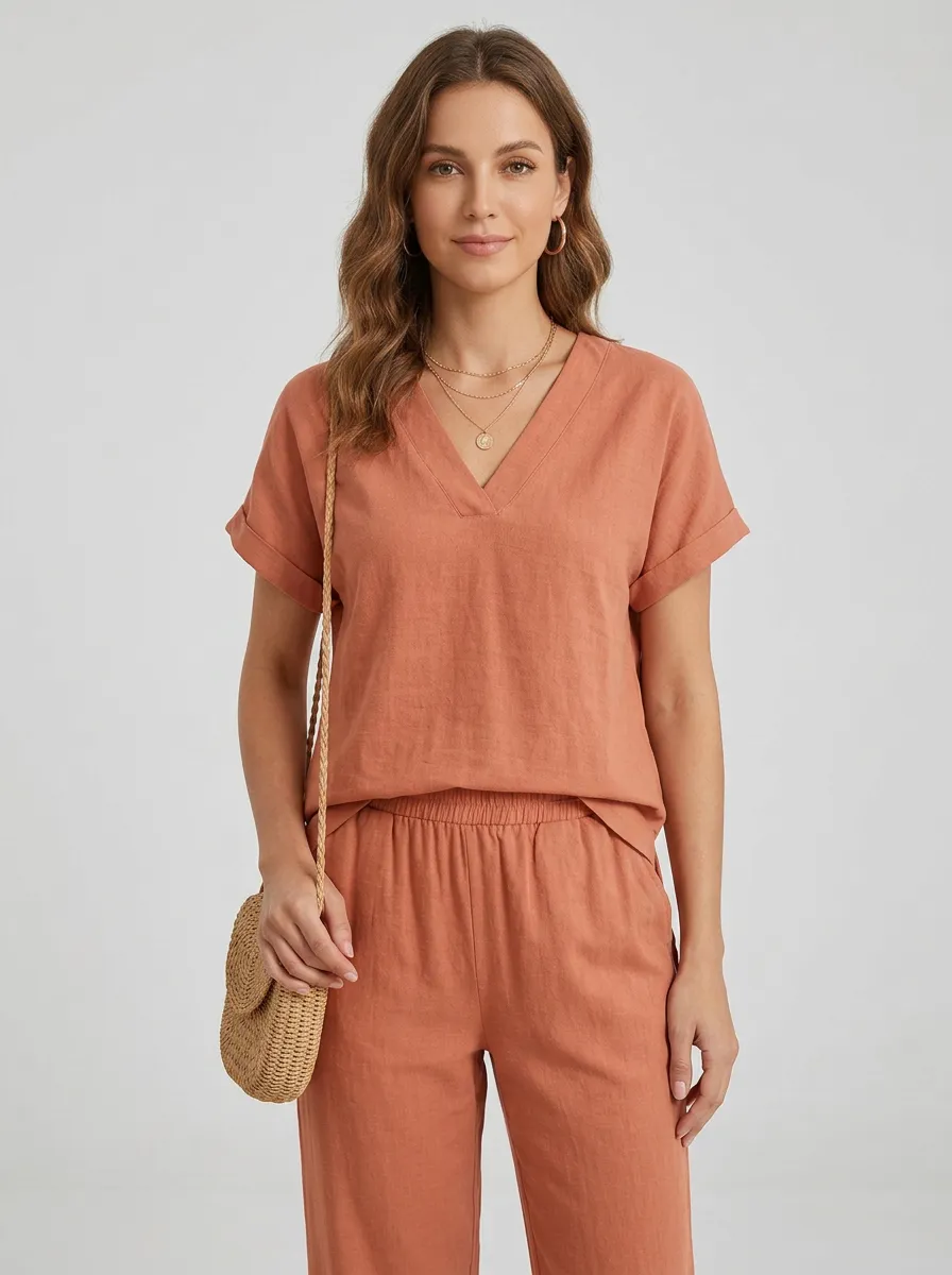 Modern Relaxed Women's V-Neck Casual Lounge Set