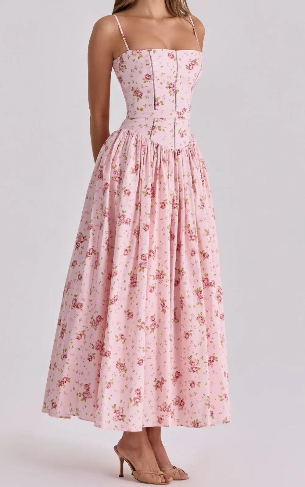 Women's Fitted Spaghetti-Strap Floral Summer Maxi Dress
