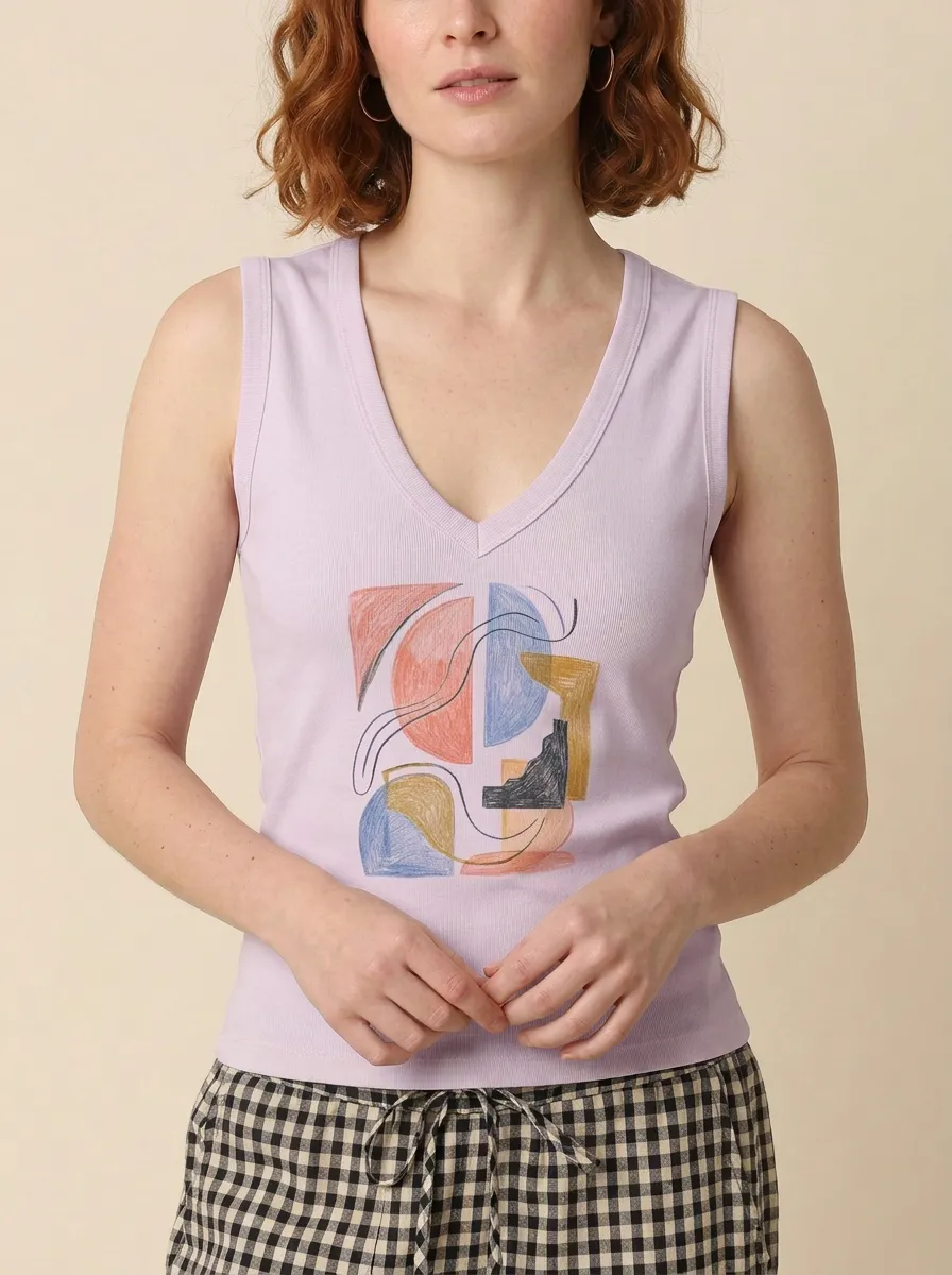 Women's Abstract Art Geometric Shapes Graphic V-neck Tank Top