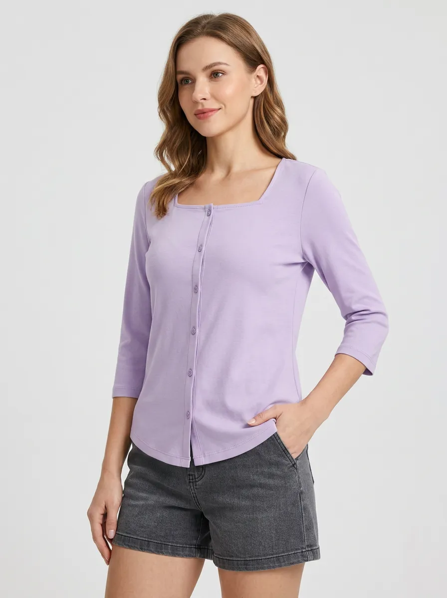 Everyday Square-Neck Women's Three-Quarter Sleeve Top