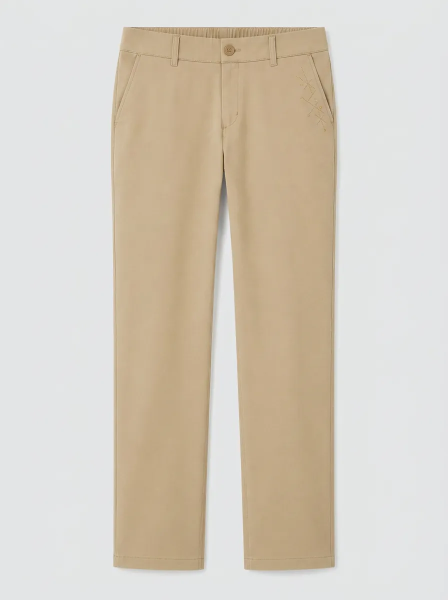 Women's Classic Comfort Geometric Embroidered Mid Rise Straight Leg Pants