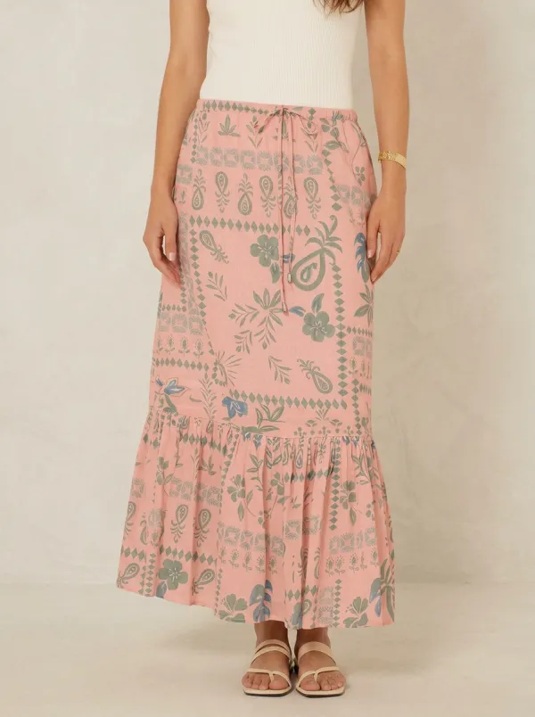 Women's Boho Floral Paisley Pattern Printed Midi Skirt