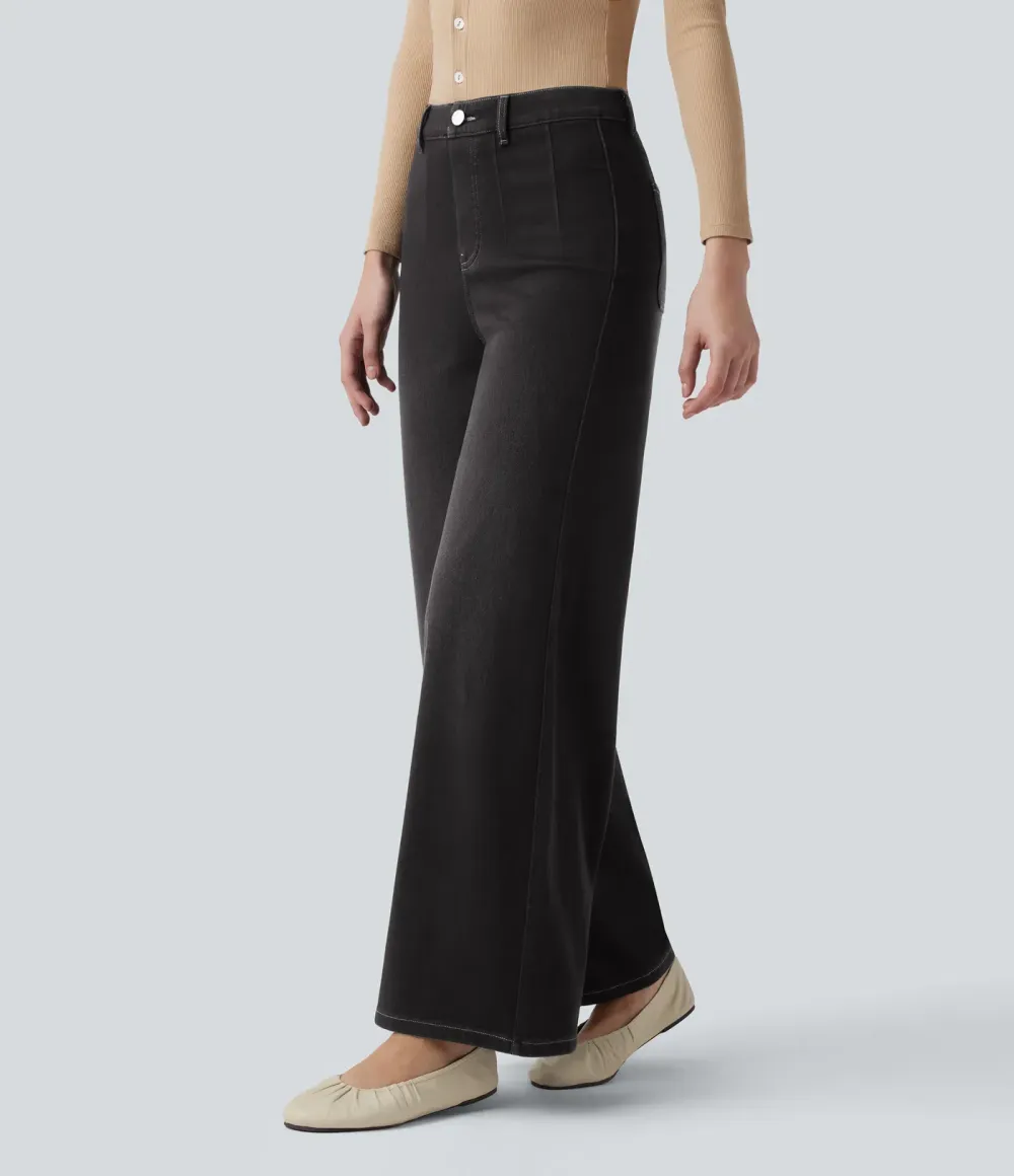 2026🔥  High Waisted Tummy Control Wide Leg Casual Jeans with Pockets