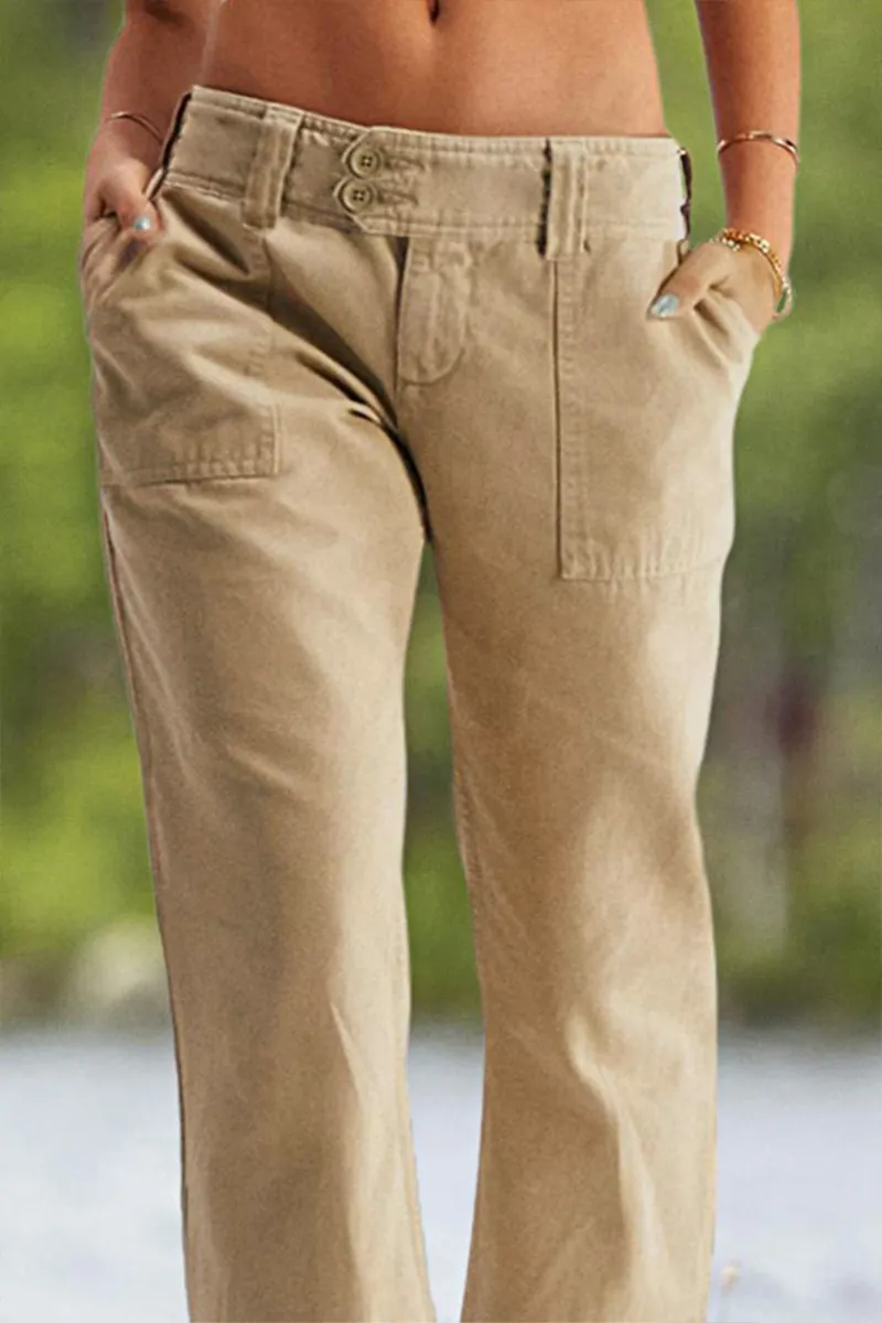 Solid Slant Pocket Low Rise Flare Jeans