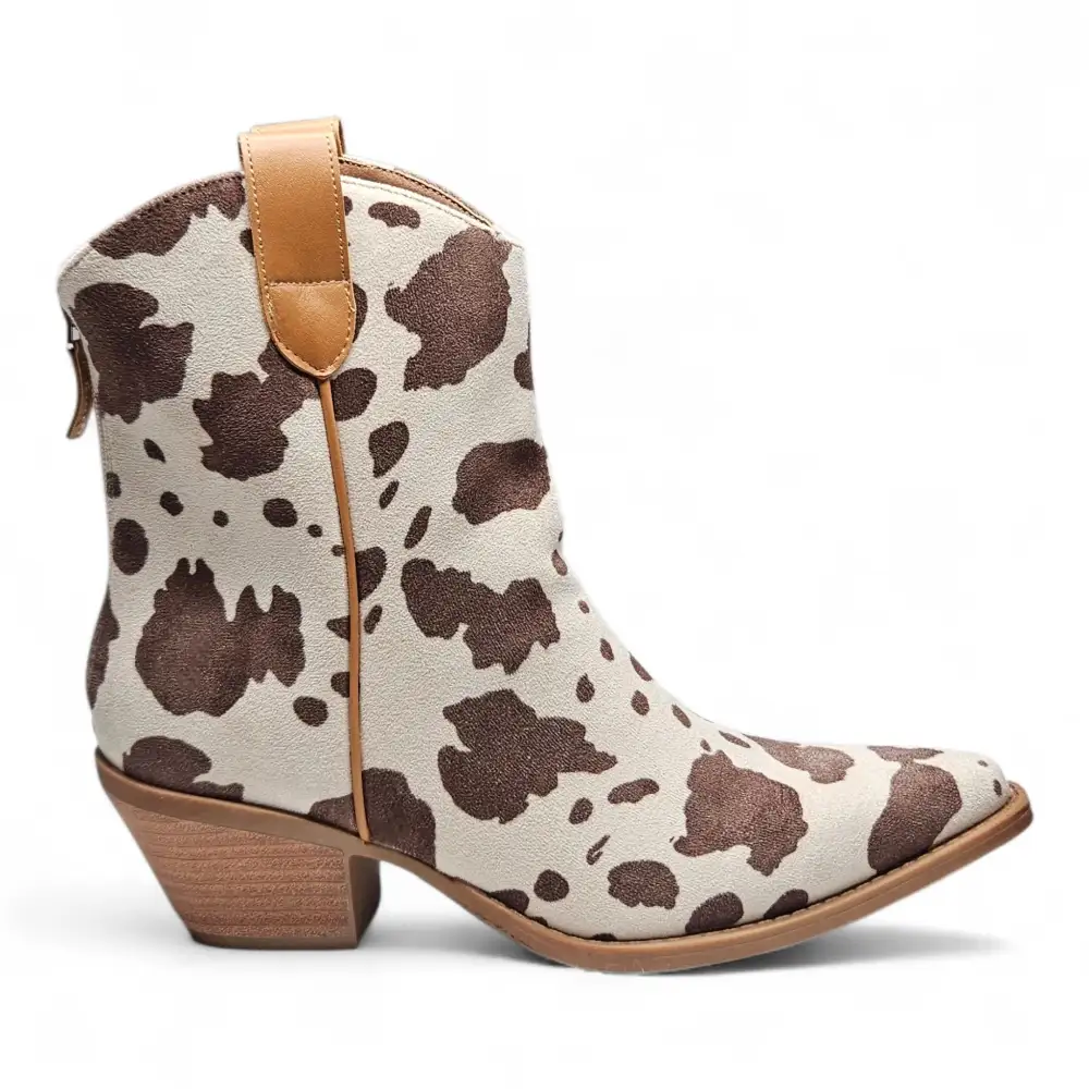 Rose Cow Print Western Ankle Boot