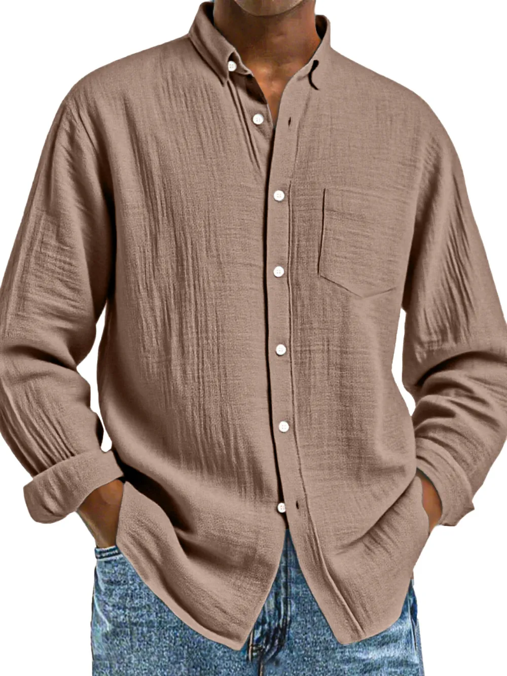 Structured Long Sleeve Button Front Shirt