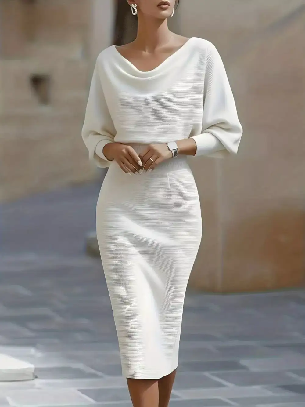 Cowl Neck Bodycon Midi Dress