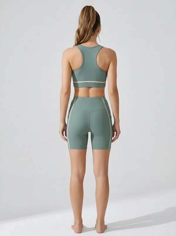 Practical Ribbed Texture Racerback Street Style Women's Tank Top And Sports Shorts Set