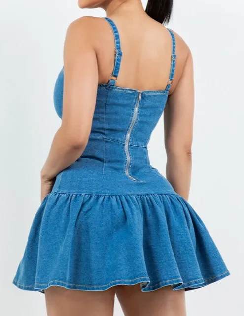Versatile Rhinestone Accent Denim Mini Dress