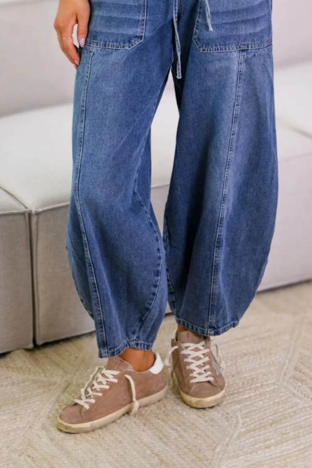Pocketed Drawstring Denim Jeans