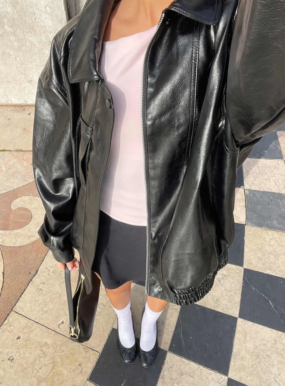 Burgundy Oversized Faux Leather Jacket