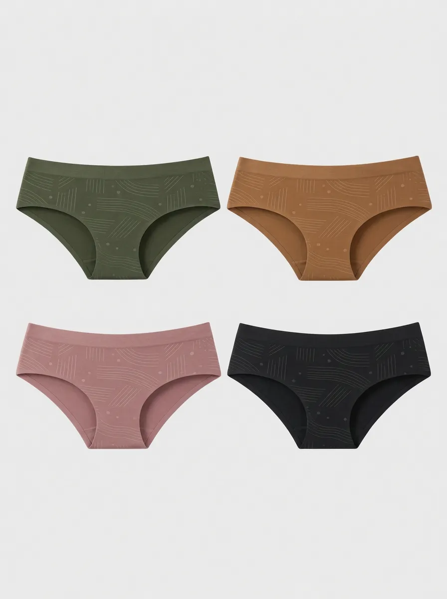 Women's Geometric Line Pattern Printed Seamless Panties 4-Pack