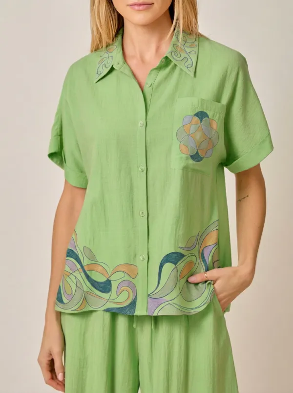 Women's Abstract Floral Geometric Printed Button-Down Shirt