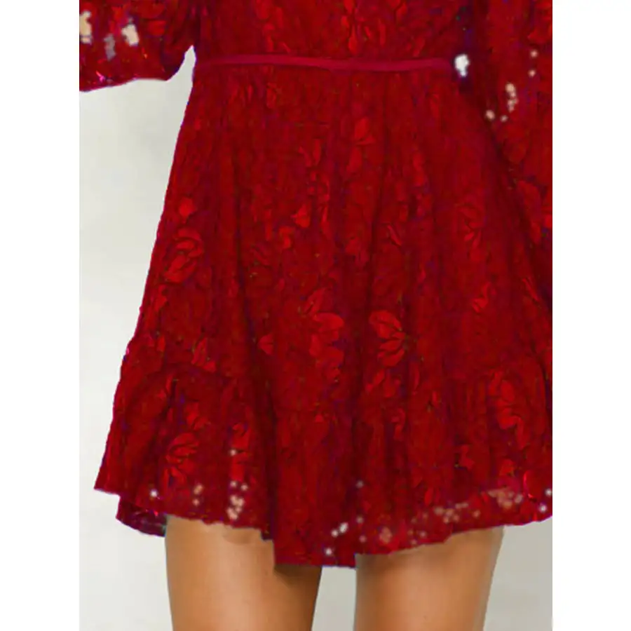 Lace V-Neck Long Sleeve Mini Dress