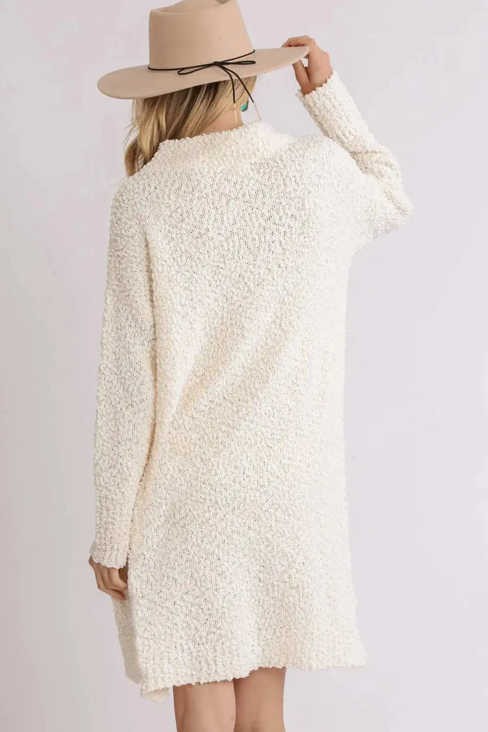 High Low Long Sleeve Boucle Sweater Dress