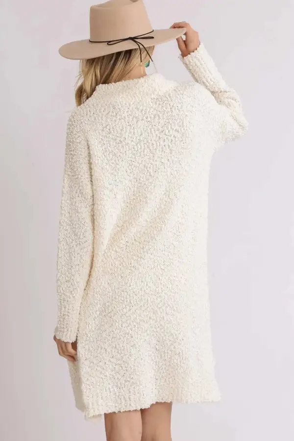 High Low Long Sleeve Boucle Sweater Dress