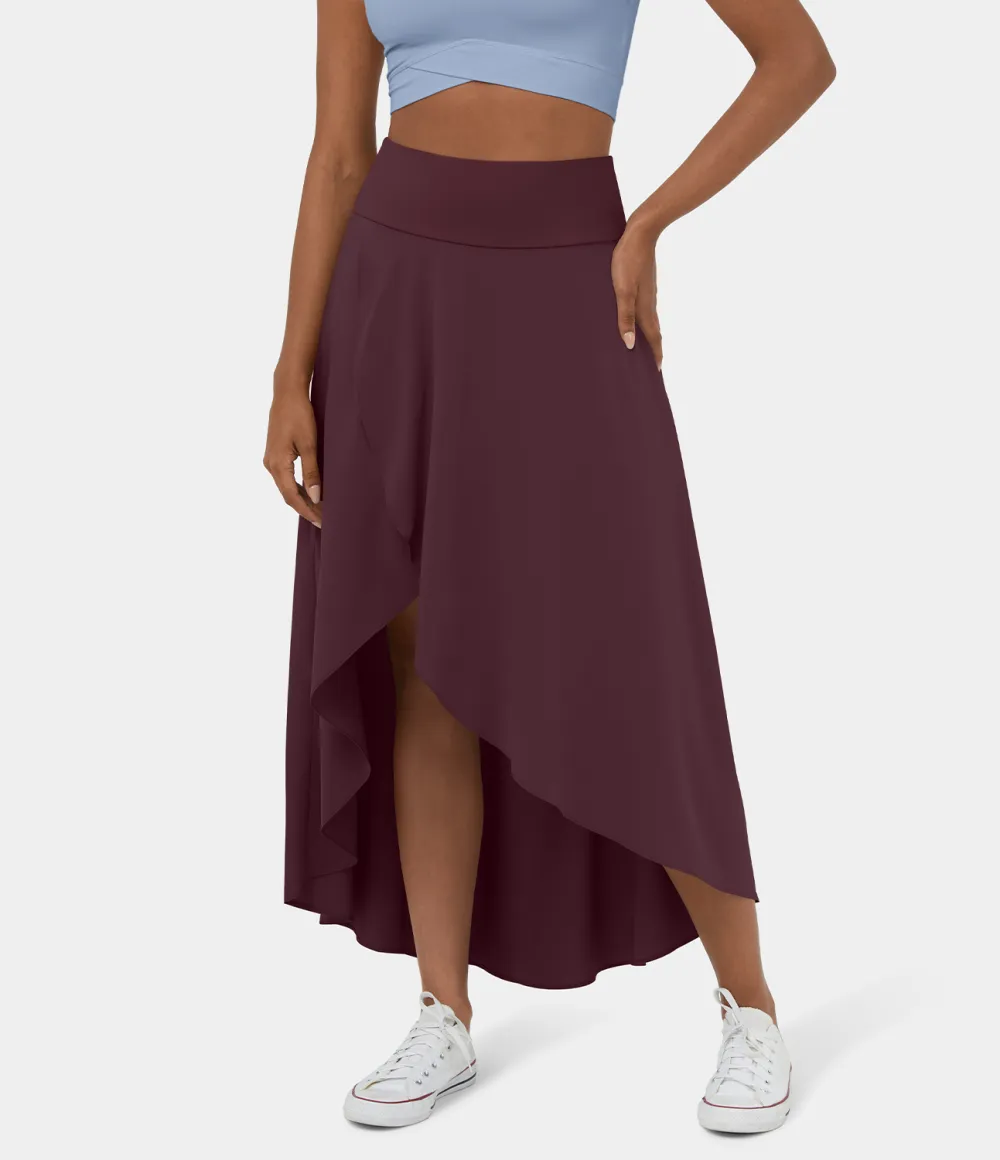 Breezeful High Waisted High Low Ruffle 2-in-1 Flowy Quick Dry Casual Regular Maxi Skirt
