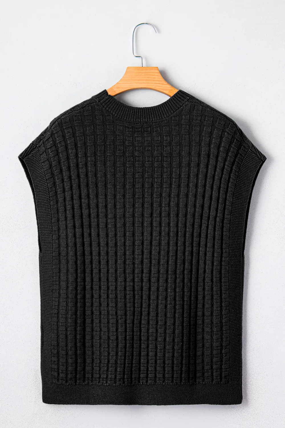 Black Round Neck Textured Short Sleeve Top