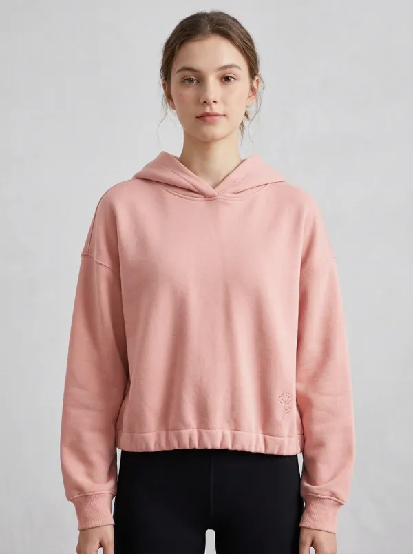 Women's Minimalist Floral Embroidered Pink Printed Hoodie