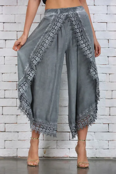 Lace Detail Wide Leg Plus Pants