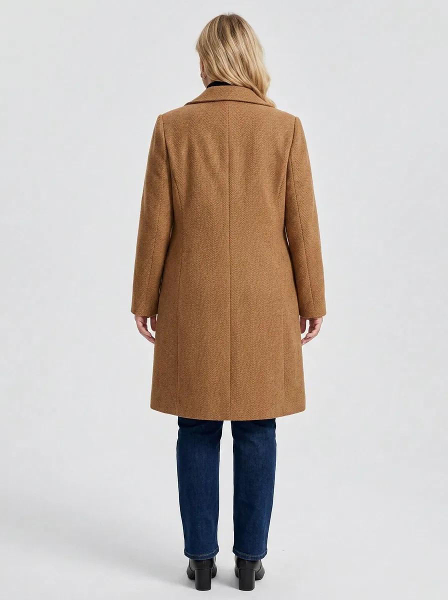 Classic Herringbone Double-Breasted Wool Coat