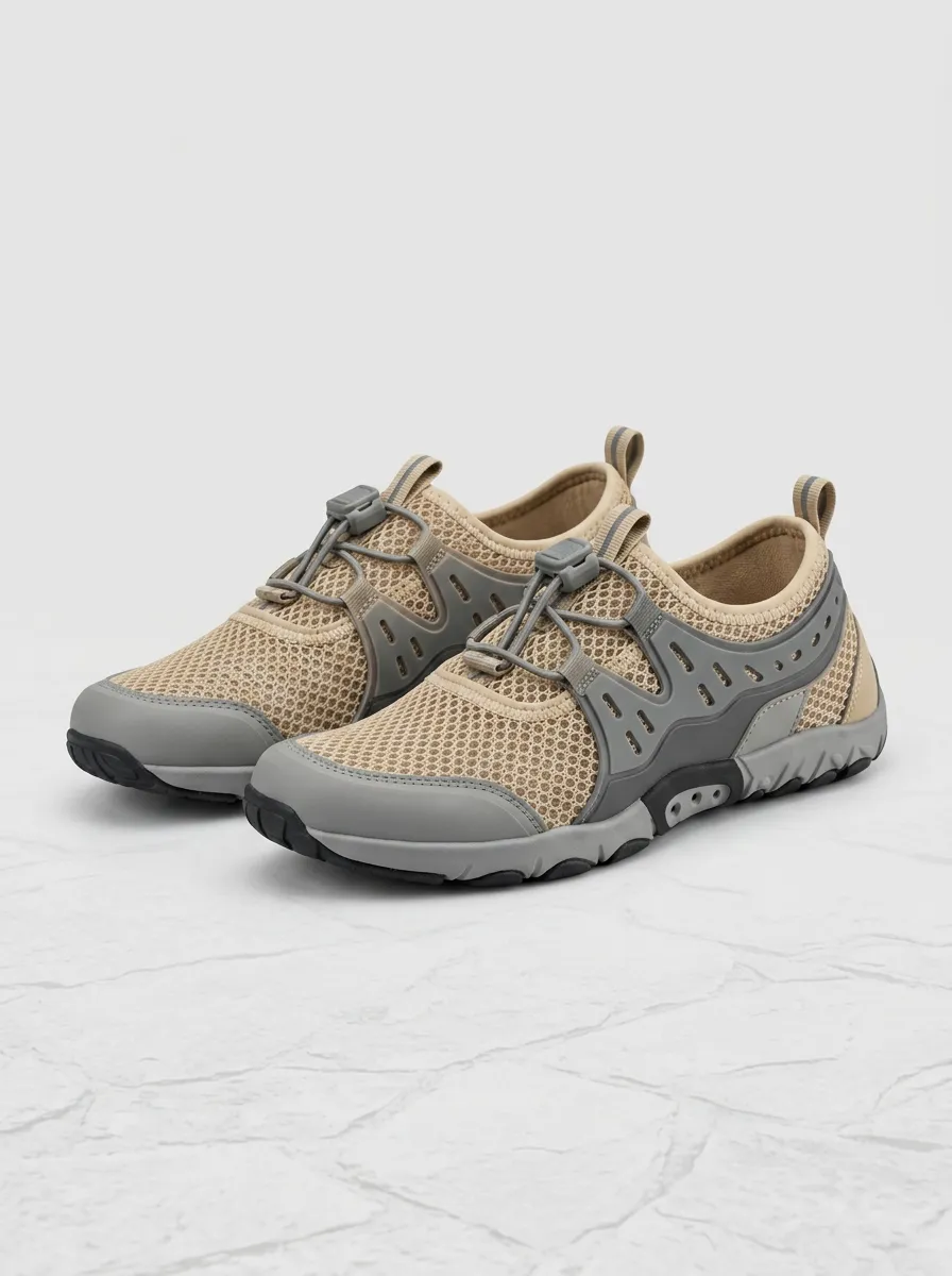 Women's Outdoor Hiking Beige Mesh Printed Sneakers