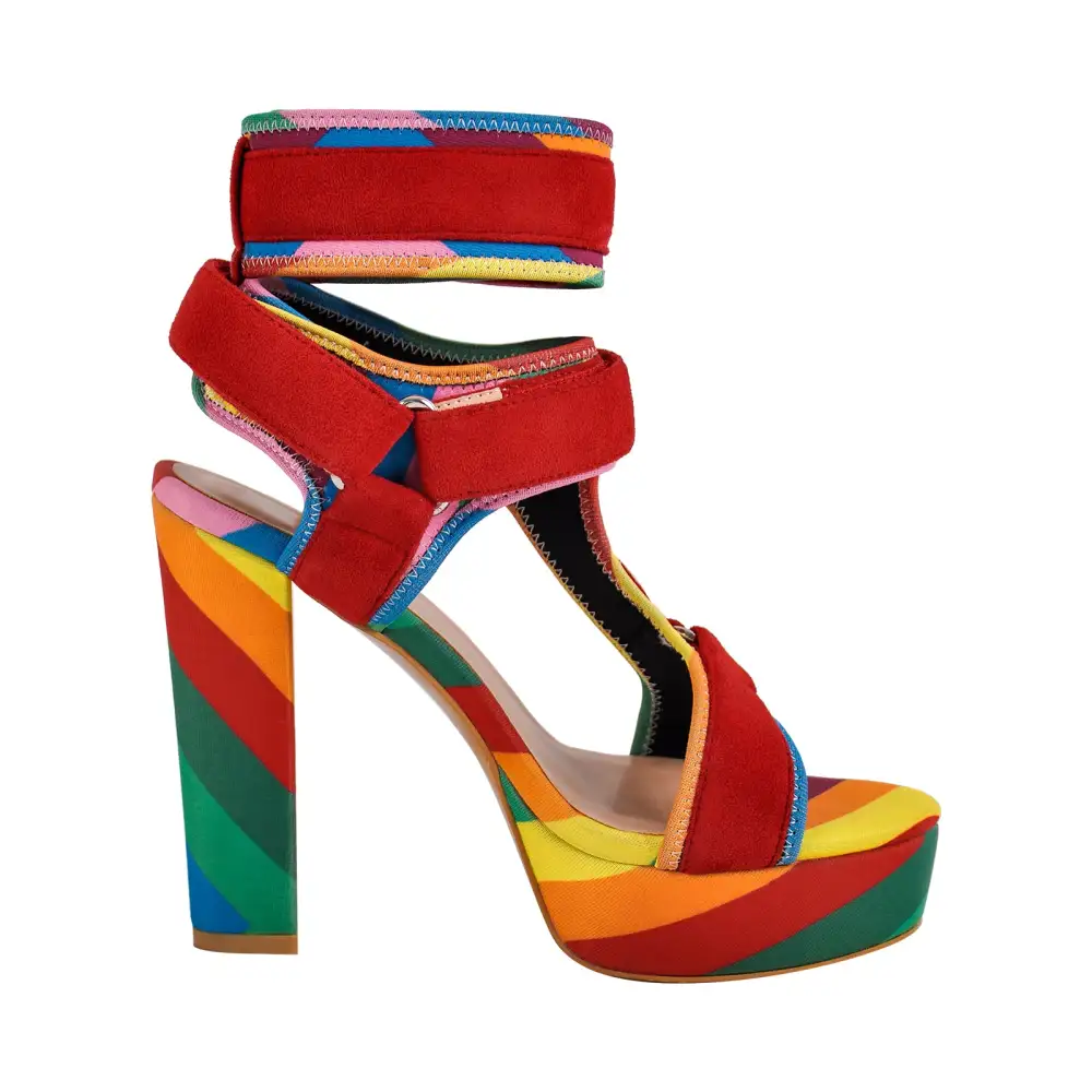 Canvas Ankle Strap Chunky Heel Sandals