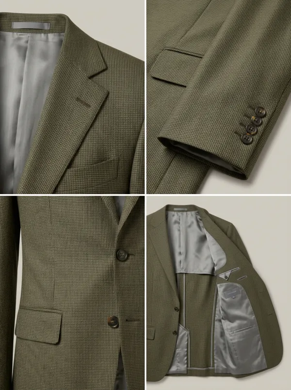Notch-Lapel Two-Button Houndstooth Micro-Check Men's Tailored Blazer Jacket