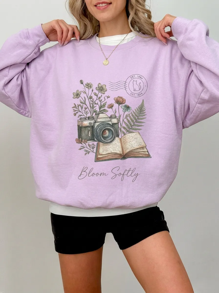 Women's Photography Book Floral Bloom Softly Graphic Sweatshirt