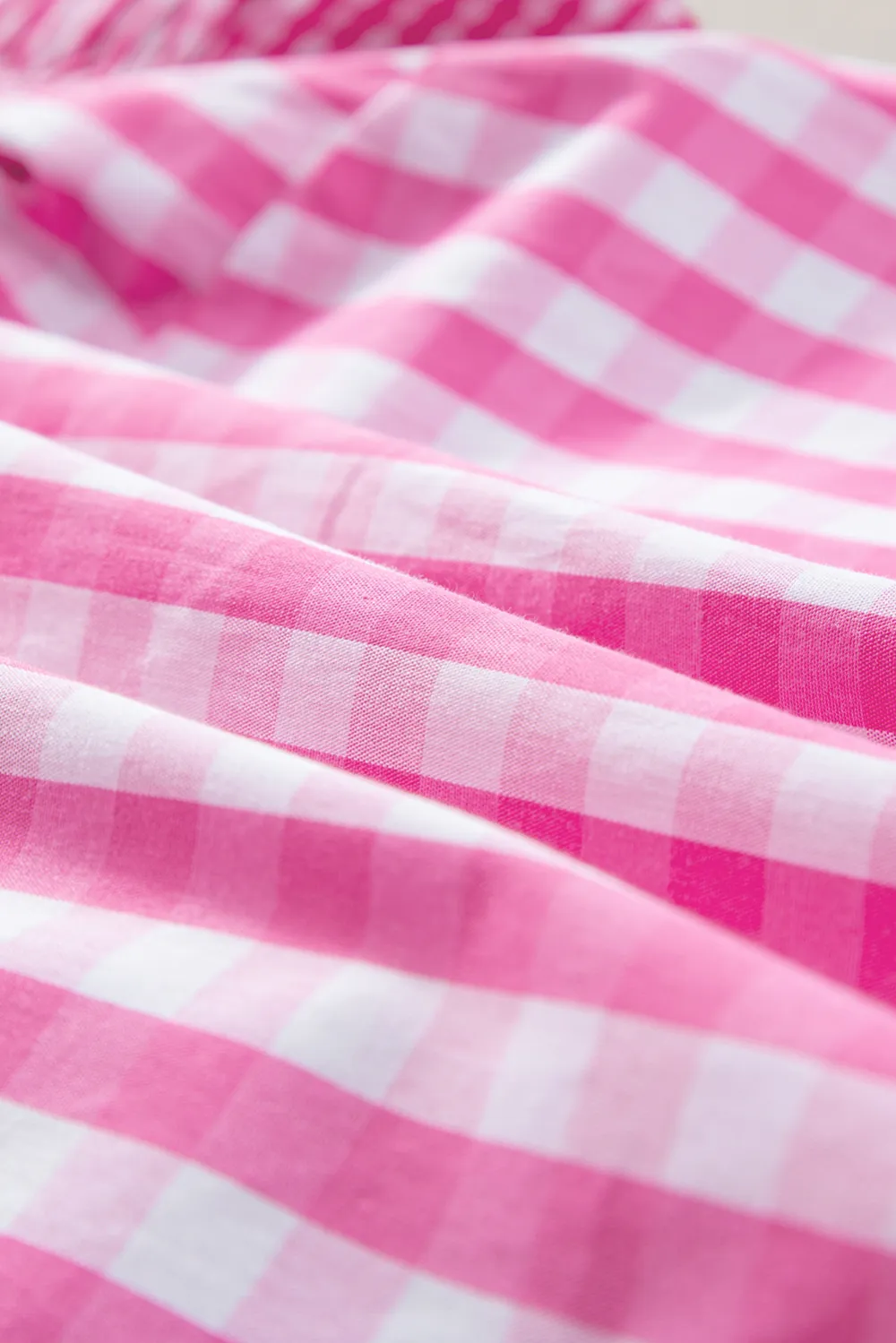 Rose Red Checkered Ruffled Sleeve Blouse