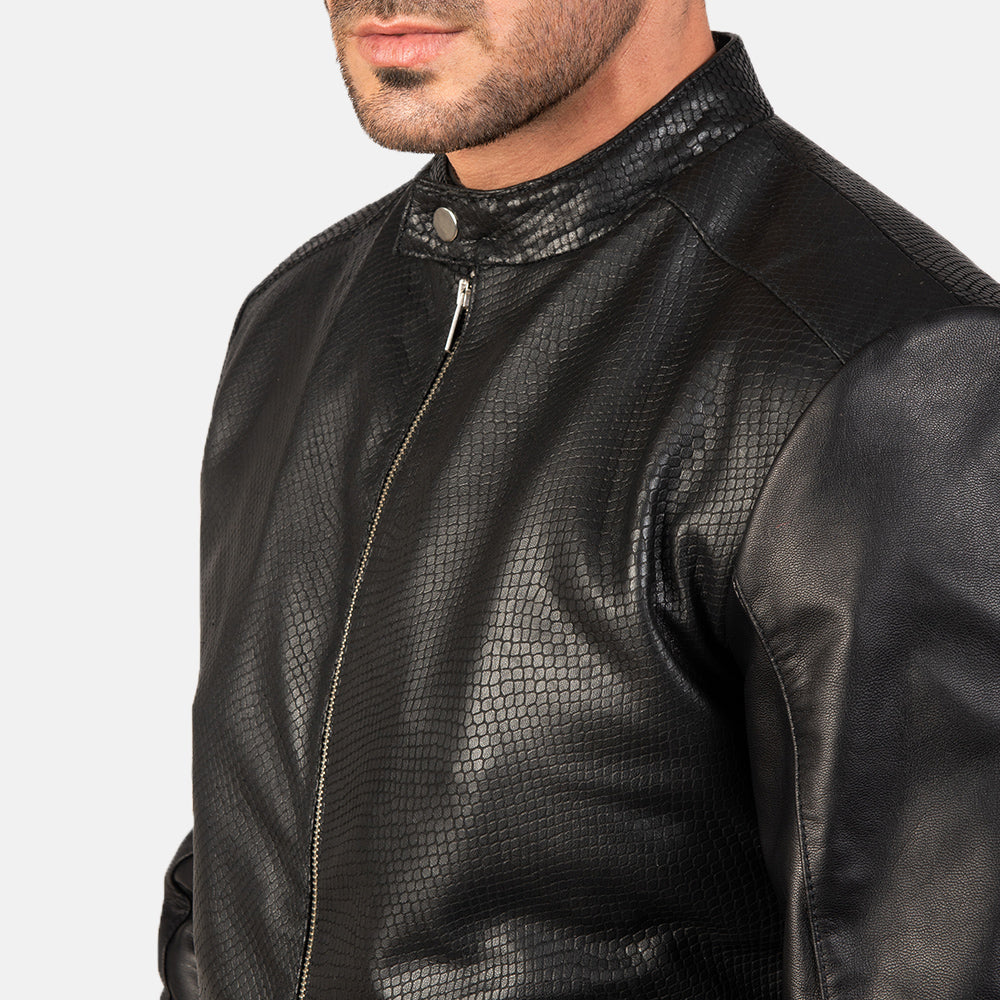Men's Stitched Detail Bomber Leather Jacket