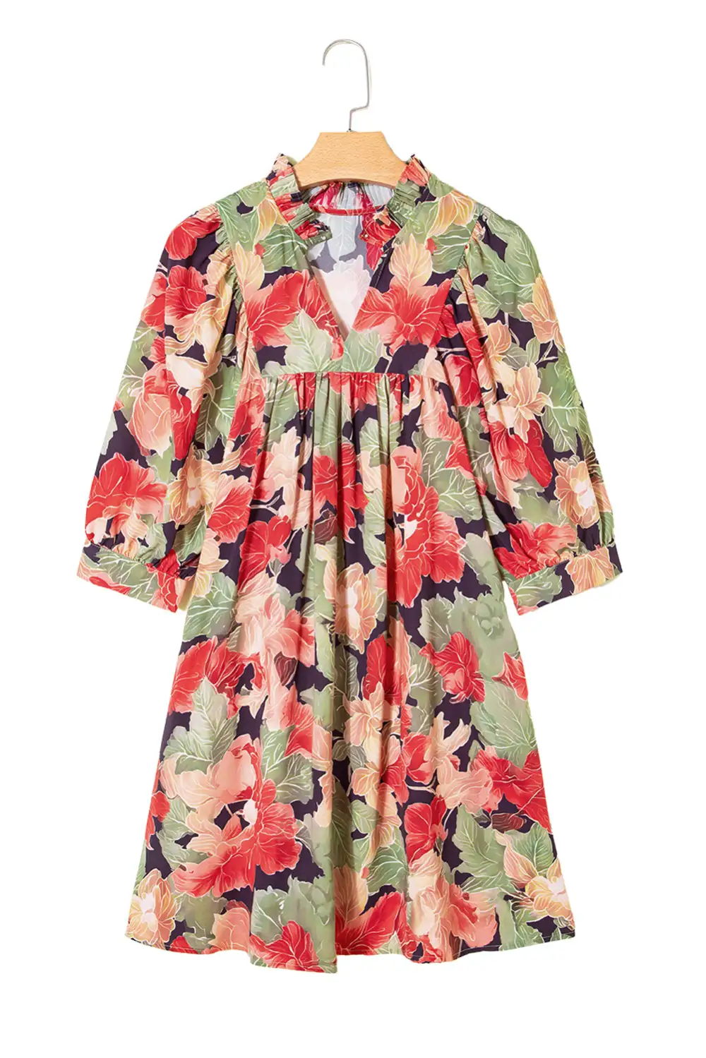 Drape Floral Printed V Neck Mini Dress