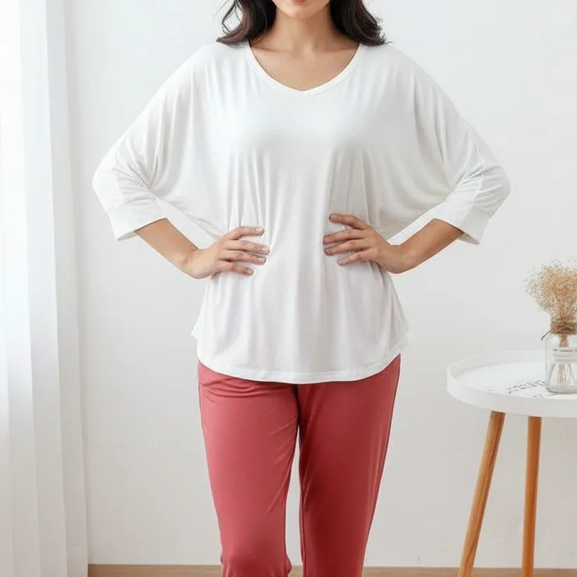 Three Quarter Sleeves Tapered Relaxed Cotton Pajama Set