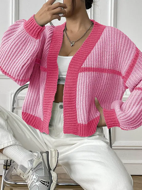 Women's Colorblock Long-Sleeve Relaxed Cardigan