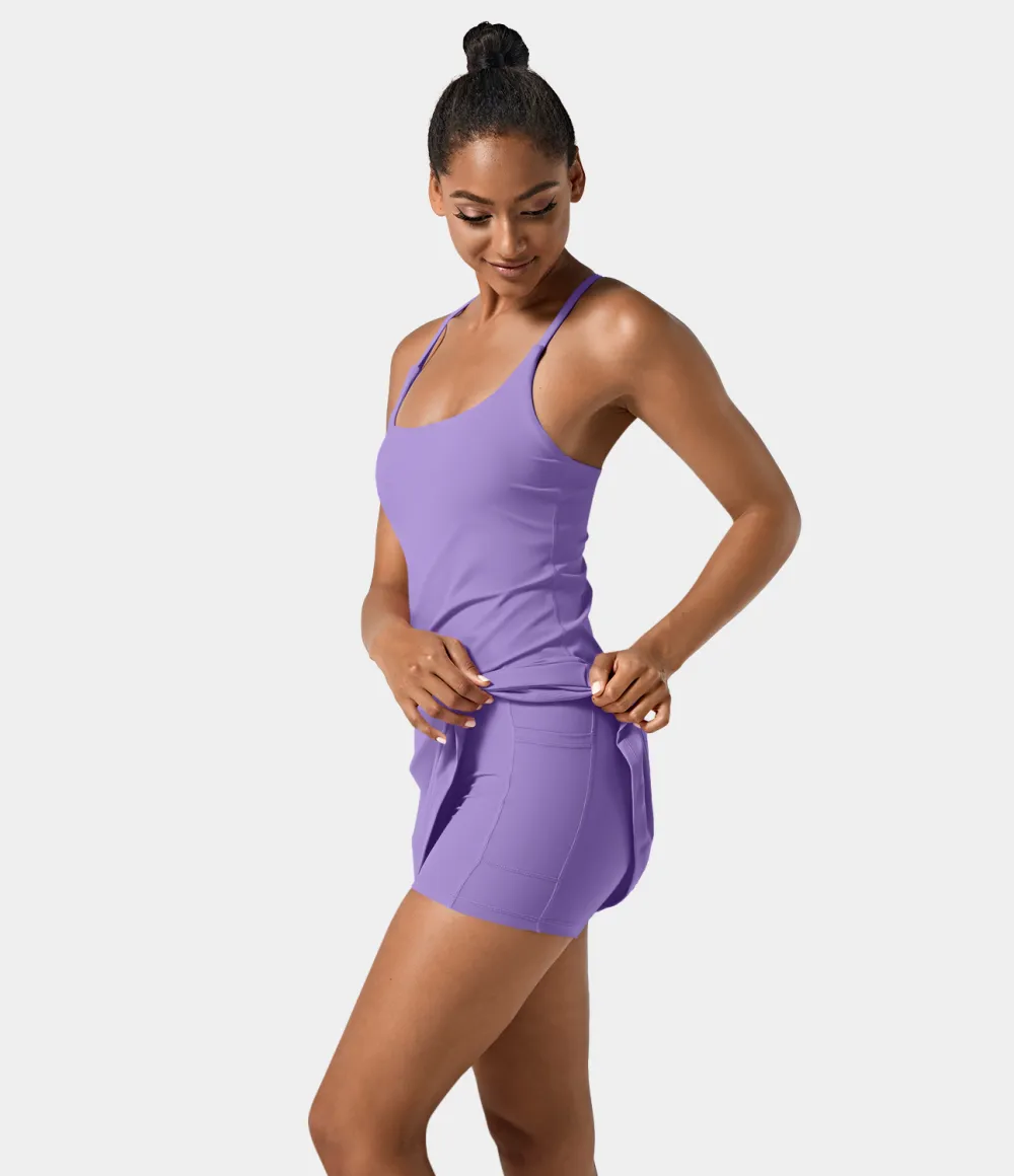 Softlyzero Airy Backless Cut Out 2-in-1 Pocket Cool Touch Mini Activity Dress