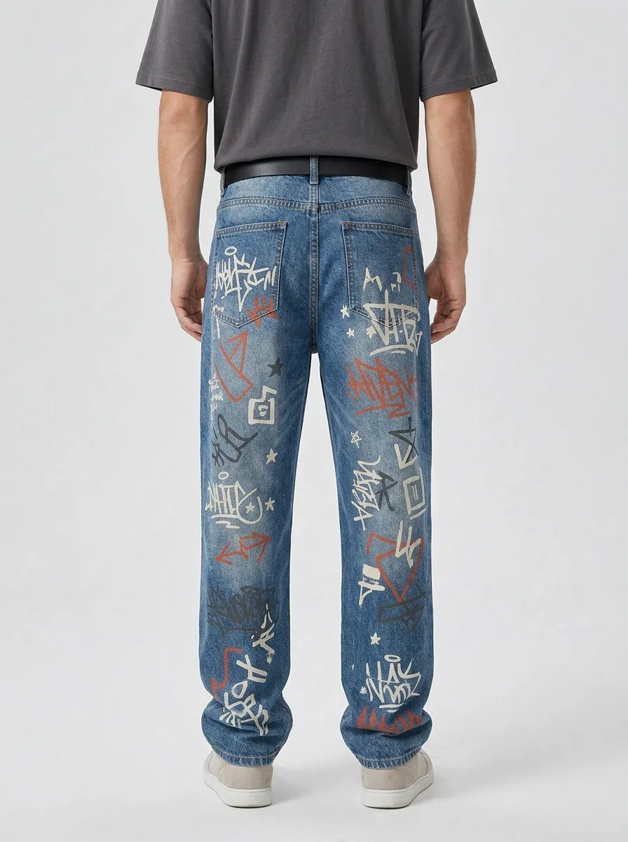 Unisex Graphic Streetwear Graffiti Star Jeans