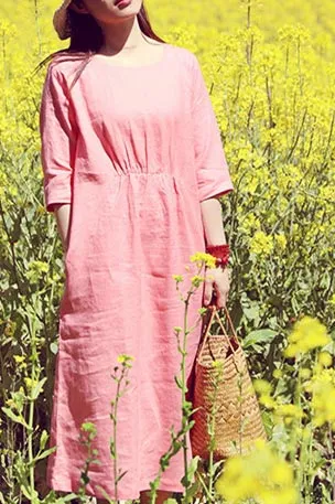 Classic Linen Midi Dress