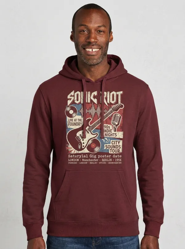 Men's Rock Music Lover Sonic Riot Guitar Printed Hoodie