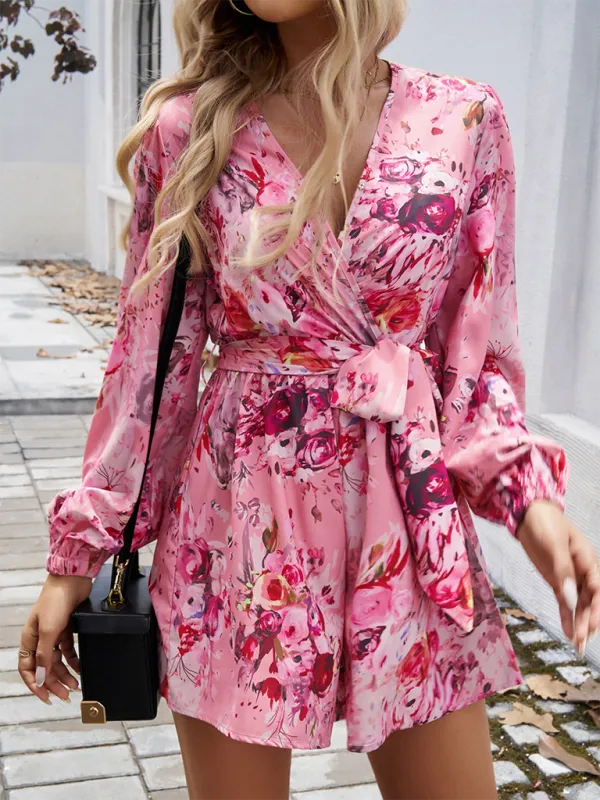 Bella Floral Long Sleeve High Waist Jumpsuit