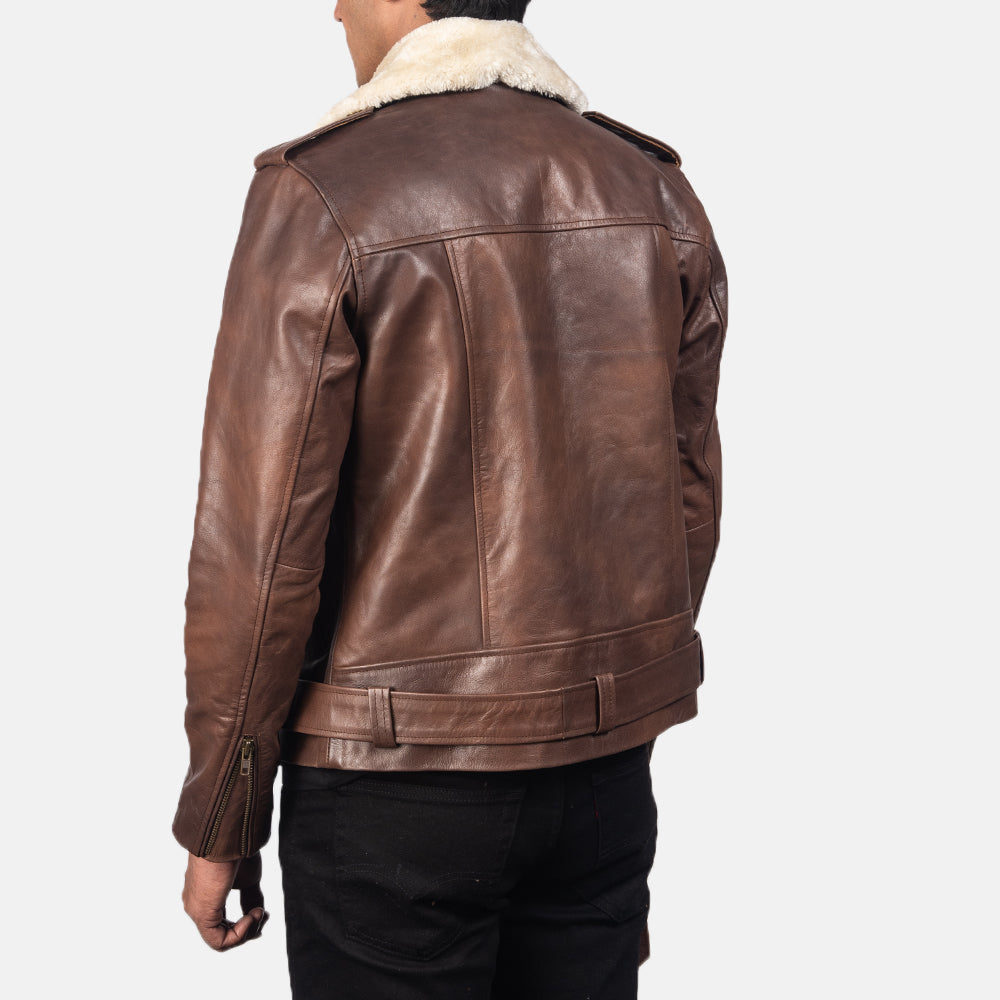 Men's Biker Leather Fur Trim Jacket