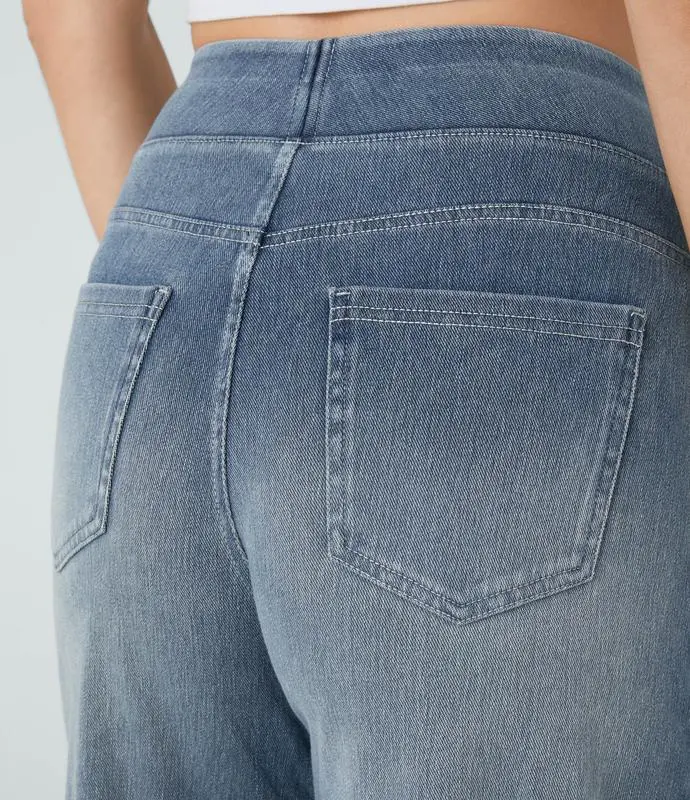 2026🔥 High Waisted Multiple Pockets Washed Stretchy Knit Casual Bootcut Jeans