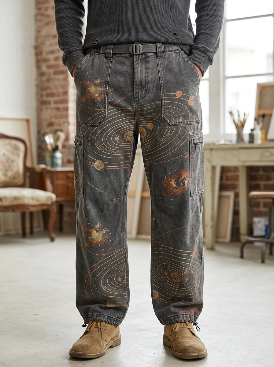 Men's Astronomy Lover Solar System Printed Cargo Pants