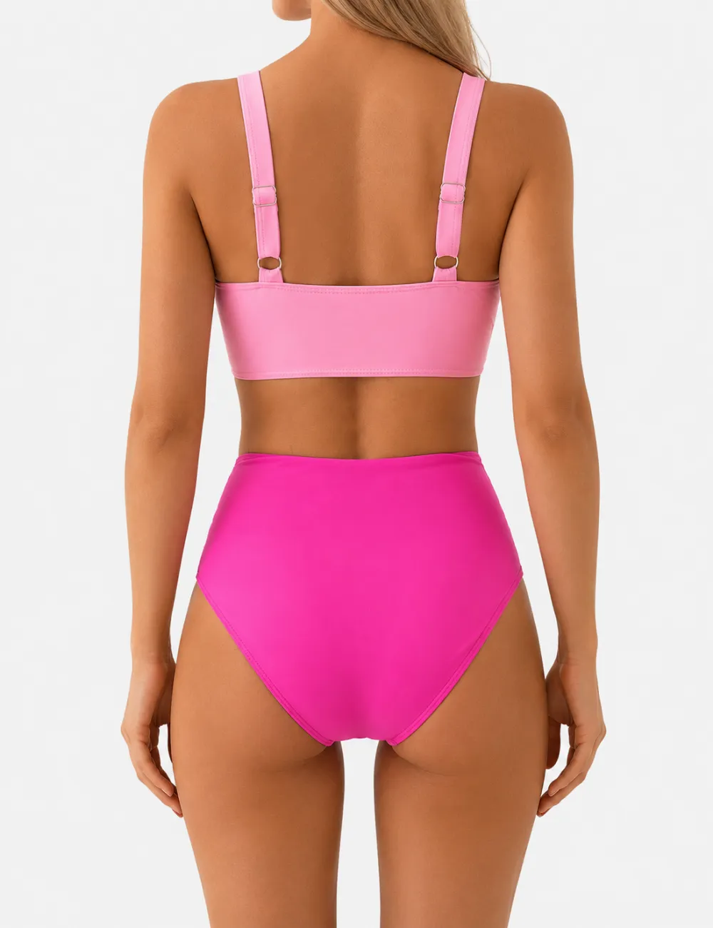 Twist Front V Neck High Waisted Bikini Set